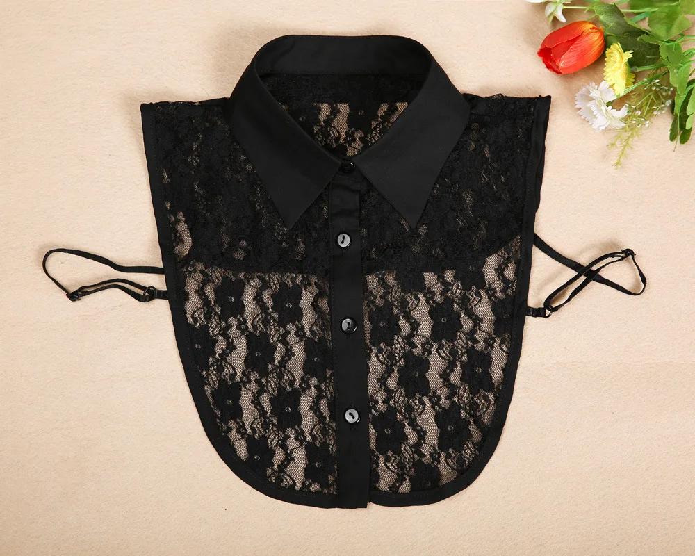 Lace Floral Fake Collars for Womens Shirt Detachable False Collar Blouse Lapel Elastic Collar Tie Girls Sweater Faux Col