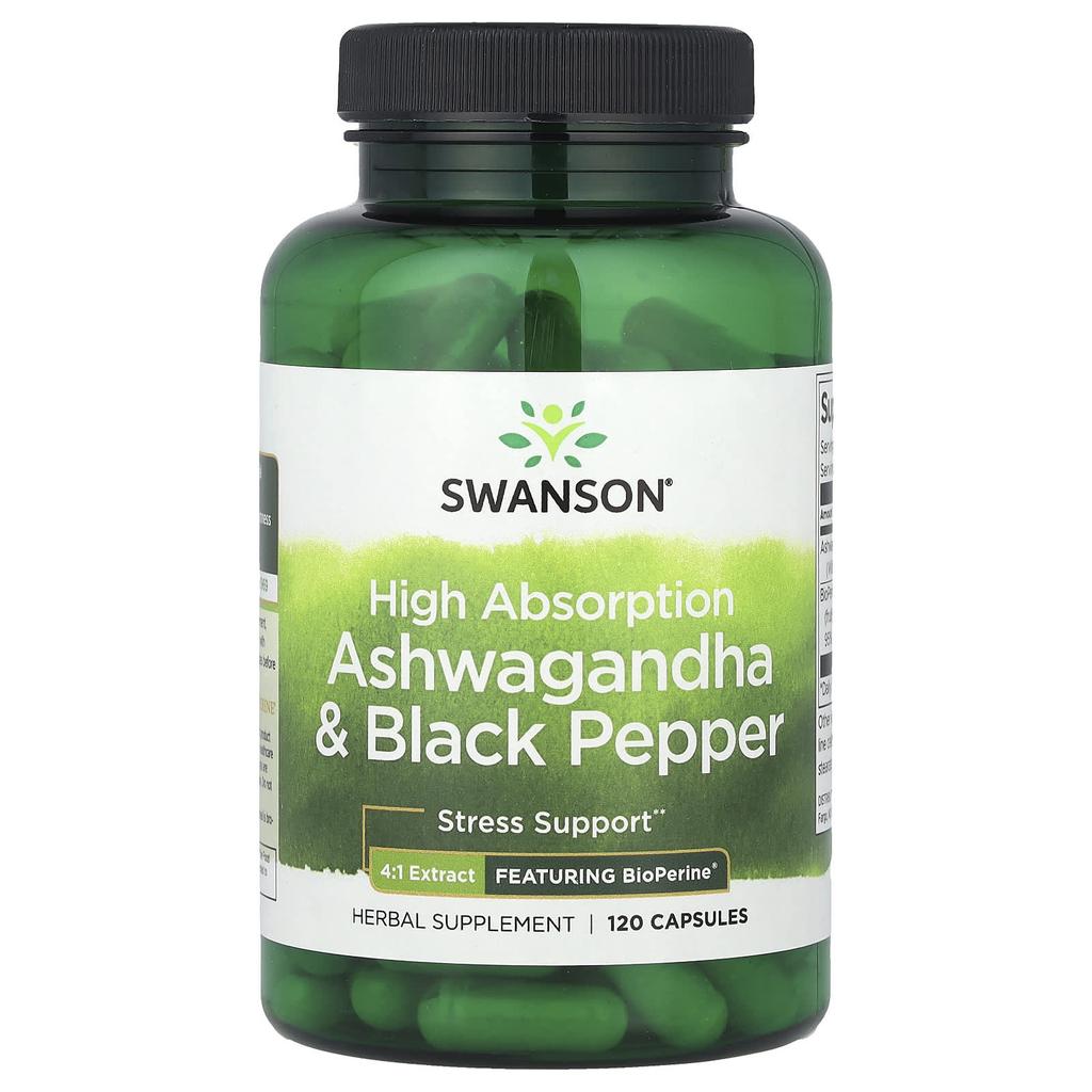 Swanson High Absorption Ashwagandha and Black Pepper, 120 Capsules