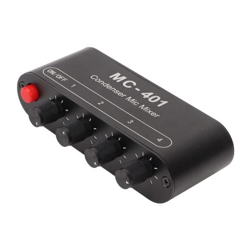 4-Channel Mini Audio Line Mixer, 4-in 1-out Stereo Mixer with 3.5mm Input, Low Noise DC 5V DJ Microphone Sound Mixer with Headphone Amplifier for PC