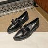 Retro Bowknot Oxfords Woman Flats Slip On Thick Heels Loafers British Pointed Toe Small Leather Shoes Women Plus Size 42