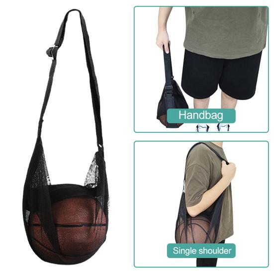 Basketball Storage Bag Mesh Single Ball Bag with Adjustable Shoulder Strap Football Carrier Crossbody Shoulder Bag for Volleyball Rugby Ball Storage