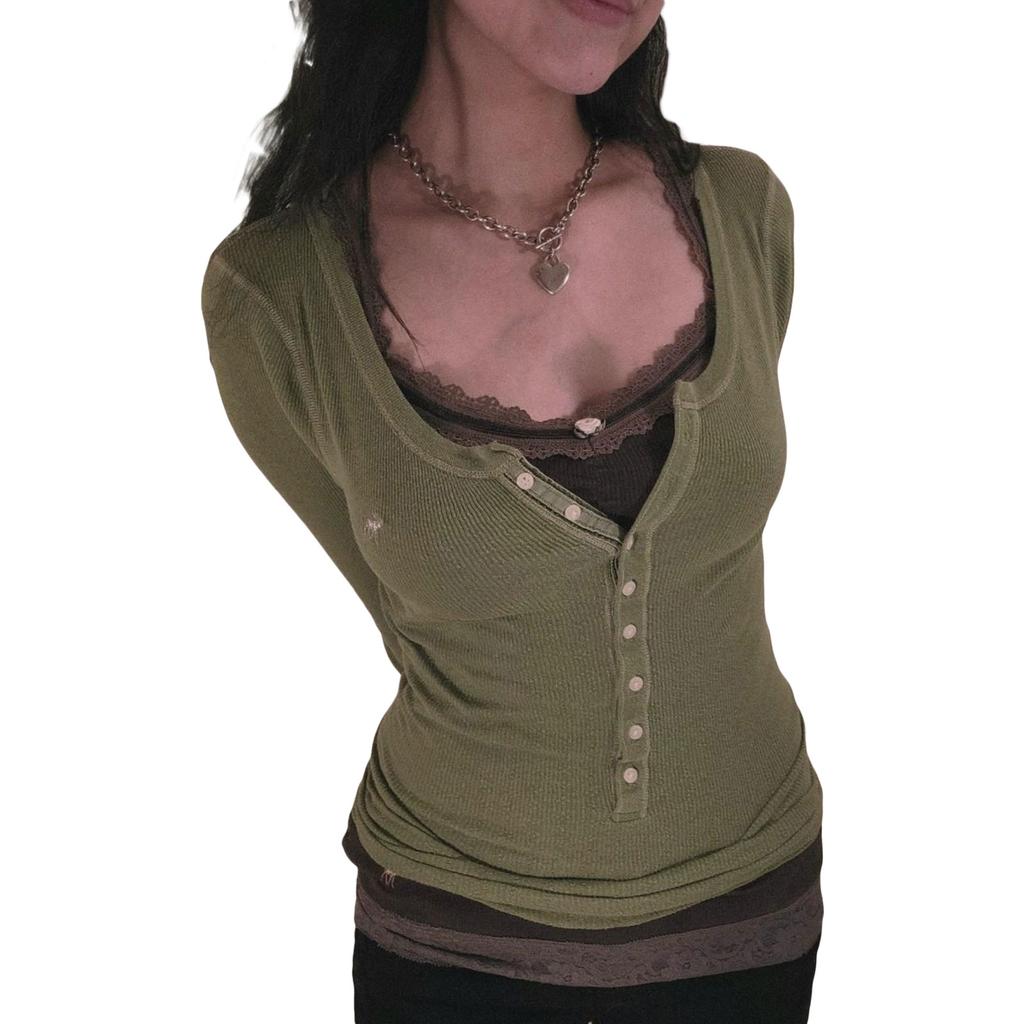 Women 's Autumn Slim T-shirt, Contrast Color Long Sleeve V-Neck Tops Daily Wear Clothing