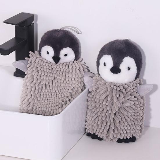 Penguin Doll Hand Towel Cartoon Penguin Hand Drying Towel Kids Absorbent Chenille Ball Towel