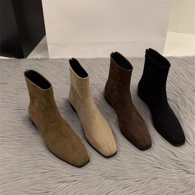 Осень Зима Женские Ботильоны Низкий Каблук Обувь на Молнии Мода Квадратный Носок Удобные Боты Де Мухер