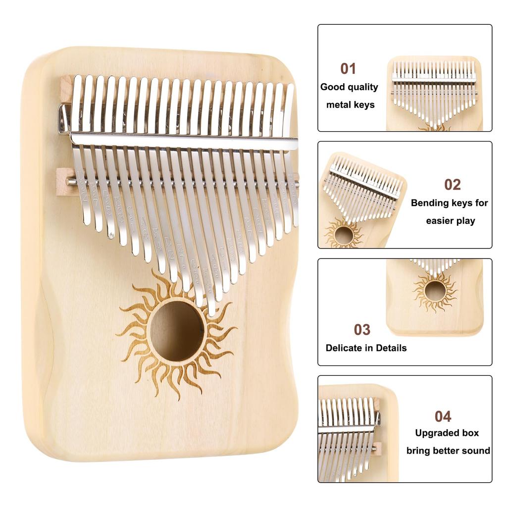 Uxcell 21-клавишное пианино для большого пальца, мини-портативное пианино для пальцев, клен, узор солнца, защитная сумка, настроечный молоток и инструкции по обучению музыке,