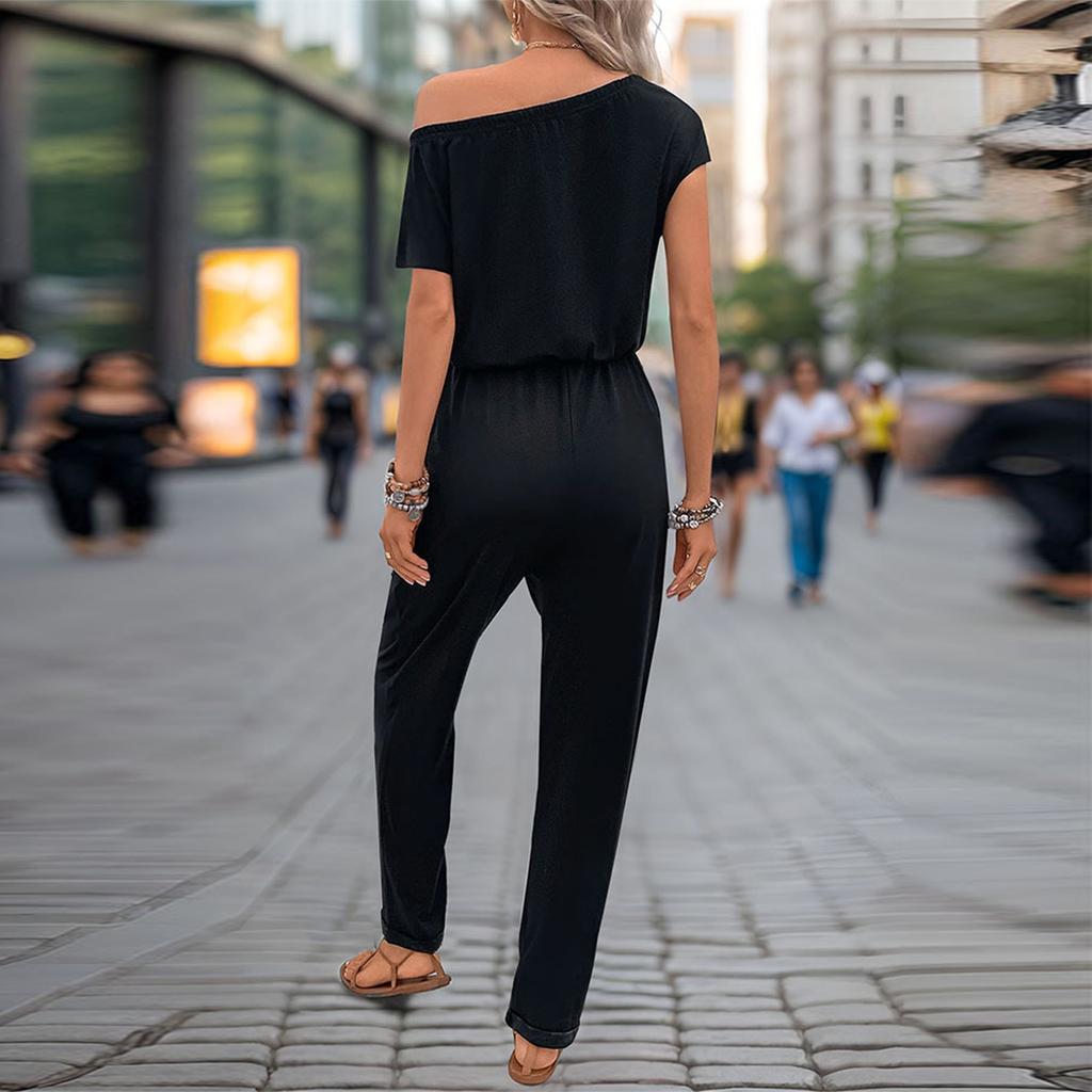 Женские летние повседневные однотонные комбинезоны с плечами