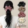 JewelVOX Scrunchie Hair Accessory for Organza and Chiffon with Design Women, Piping, Two-Tone (Ivory)