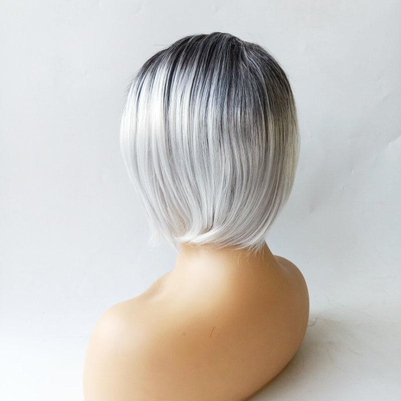 Парик женский с короткими волосами европейский и американский химический волокнистый головной убор женский черный серый постепенное изменение цвета бобо короткий прямой парик из волос