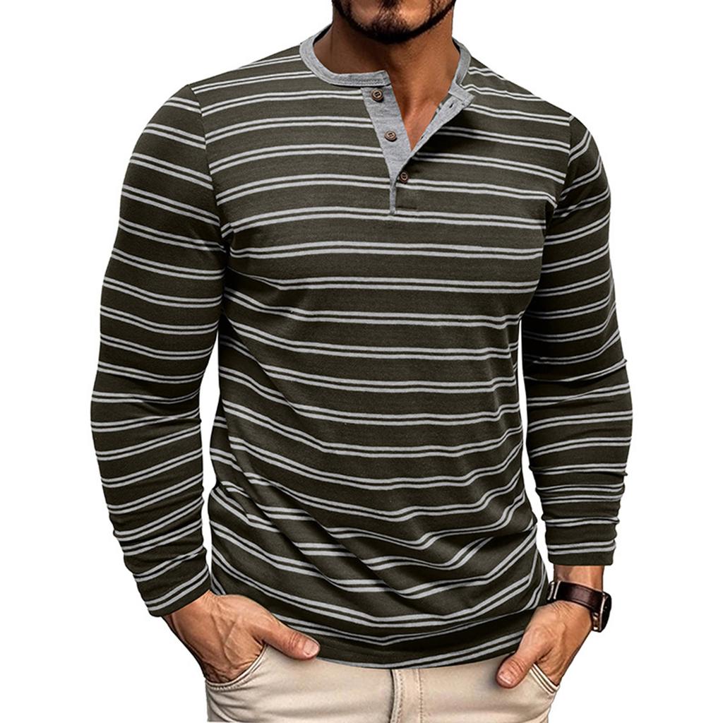 Men's Casual Long-Sleeved Shirts Striped Shirts With Three-Button Tops