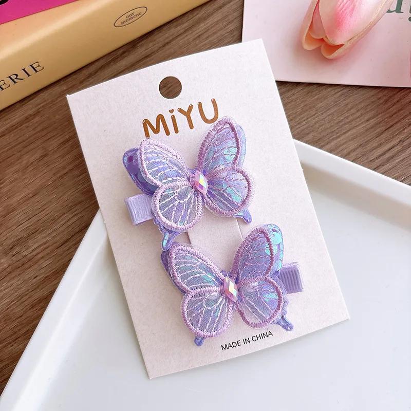 2 шт./комплект, симпатичная заколка для волос в виде бабочки с пайетками для девочек, милая мультяшная заколка-бабочка для волос, заколка для волос, головной убор для маленькой девочки