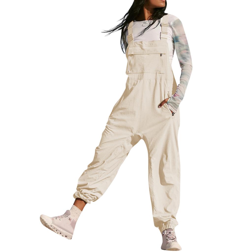 Women's Jumpsuits Summer Fashion Casual Loose Wide Leg Jumpsuits Solid Color Insert Pockets Retro Button Strap Jumpsuits