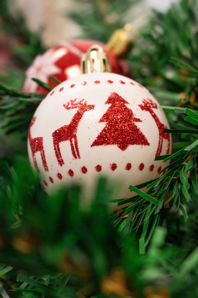 Christmas tree baubles, PRL, plastic, safe for Christmas trees, white, red, set