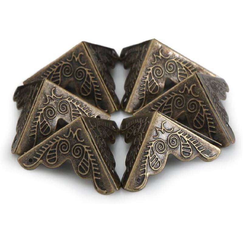 12Pcs Metal Box Corner Protector Triangle Antique Bronze Decorative Box Edge Safety Guard with Screws for Furniture Jewelry Box