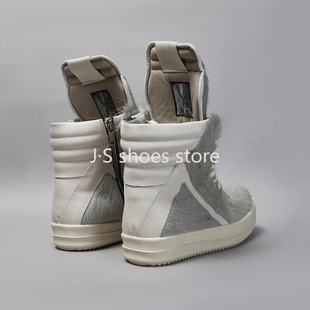 R-o Мужские ботинки Серый конский волос Высокие кроссовки Женские кроссовки Роскошные кроссовки Повседневная обувь Молния Серый конский волос Плоские ботильоны