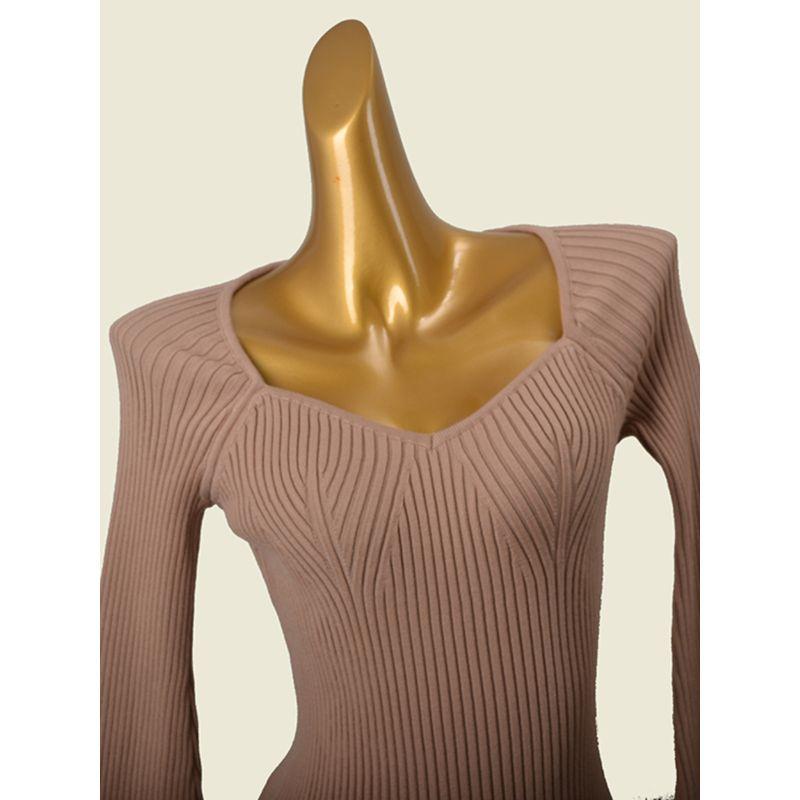 Water Drop Collar Sweater Fashion Wind Thread High Elastic Silm Fashion Small Sexy Slit Long Sleeve Pullover Top
