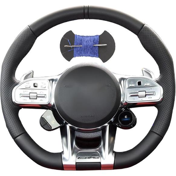 Чехол на руль автомобиля из микрофибры и кожи, обмотка руля, подходит для Mercedes Benz AMG C43 E53 S63 GLE G63, Черный