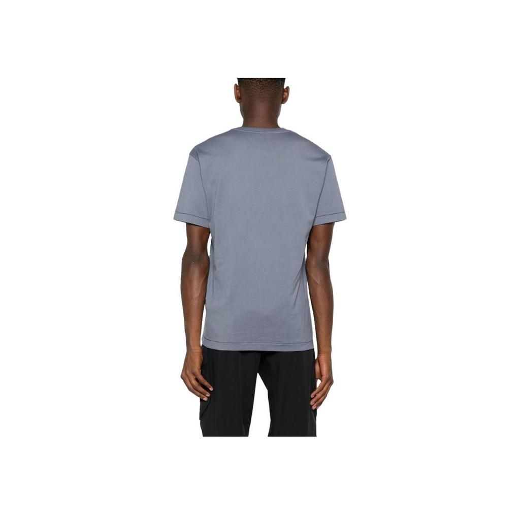 STONE ISLAND Мужская футболка с коротким рукавом, однотонная, с круглым вырезом и логотипом компаса, синяя 811524113-V0046