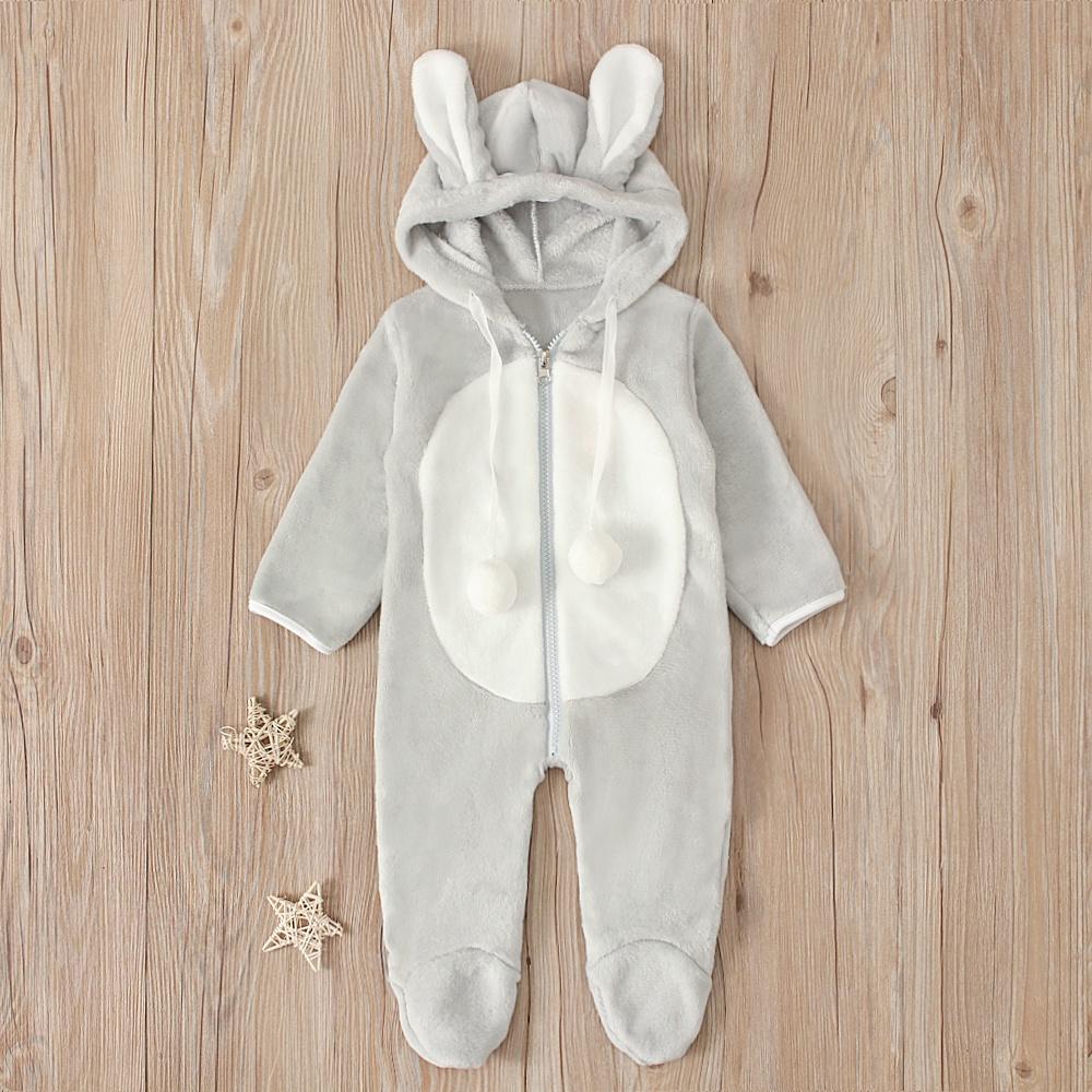 Флисовый хлопковый комбинезон с 3D заячьими ушками для маленьких мальчиков и девочек, комбинезон, осенне-зимняя теплая одежда для детей 0,5-3 лет
