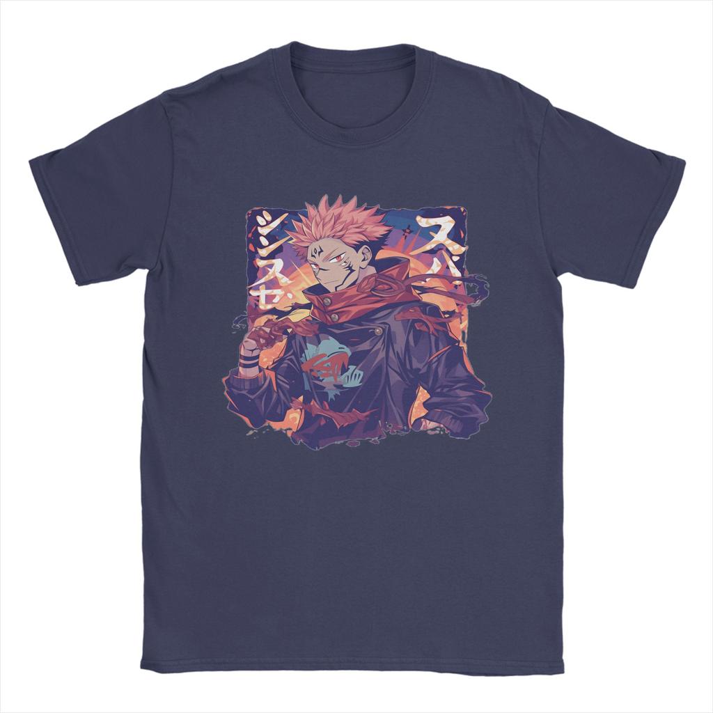 Anime Sukuna TShirts for Unisex Leisure 100 Cotton Tees Round Collar Short Sleeve T Shirts Plus Size Clothing