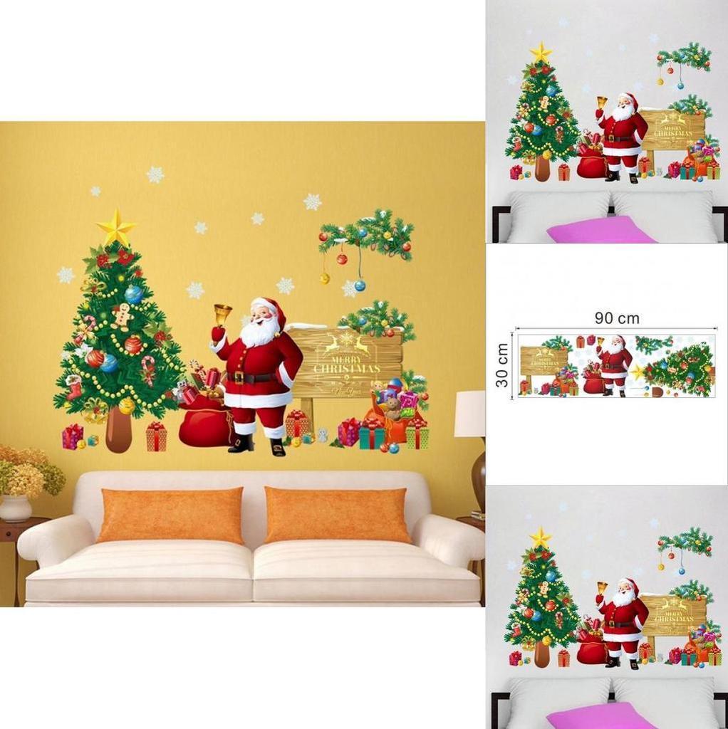 Christmas Wall Art Pvc Removable Santa And Tree Decal For Living Room And Commercial Spaces