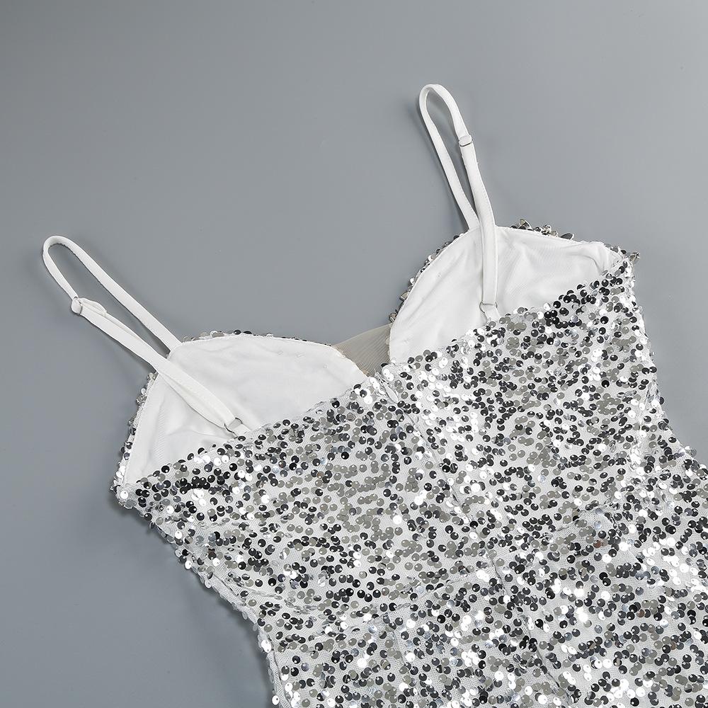 Европейско-американское мини-платье с пайетками, V-образным вырезом для вечеринки - Сексуальное, приталенное, короткой длины, элегантного стиля