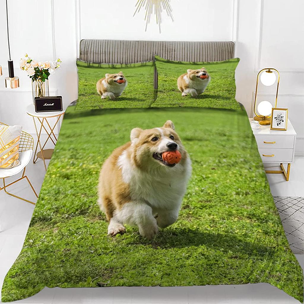 Пододеяльник Corgi King Queen Size, полиэстеровый комплект постельного белья для детей, мальчиков и девочек, с наволочкой, милая собака Kawaii