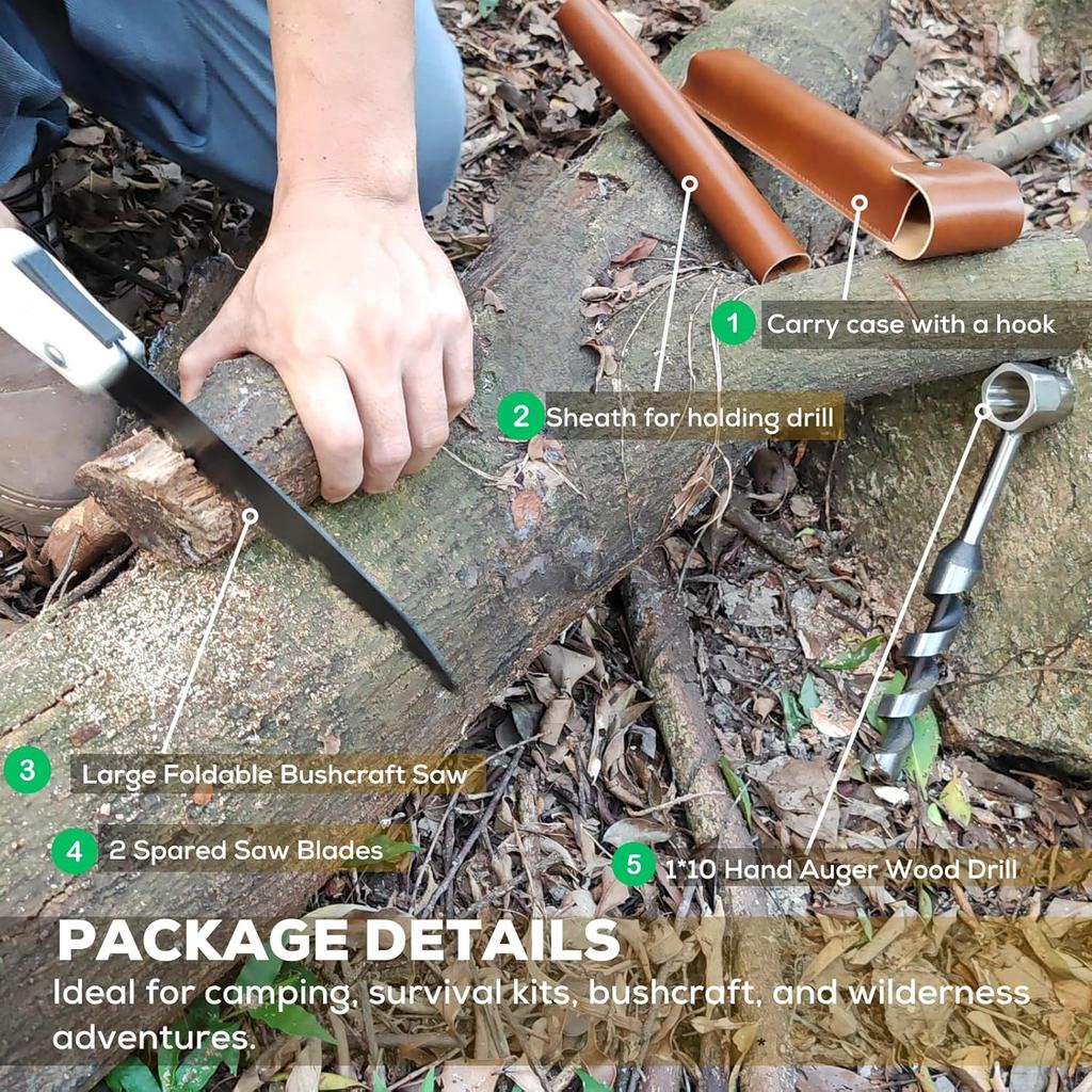 Hand Auger Wood Drill, Upgrade Welds Bushcraft Auger w/ Sharp Scottish Eye, Survival Tools for Bushcraft Projects/ Camping/Outdoors, 1*10inch