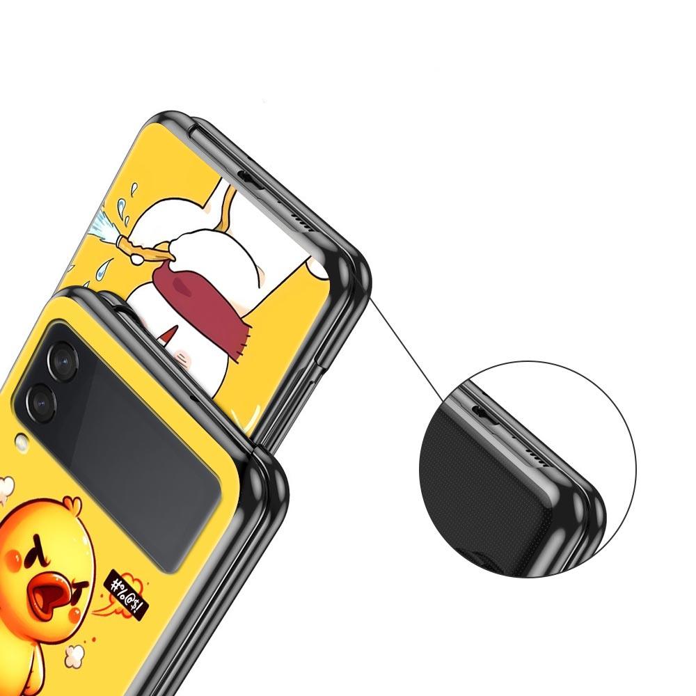 Мультяшная утка Жесткий ПК чехол для телефона для Samsung Galaxy Z Flip 7 6 5 4 Черная крышка для Galaxy Z Flip 3 Складной корпус Fundas Capa Сумка