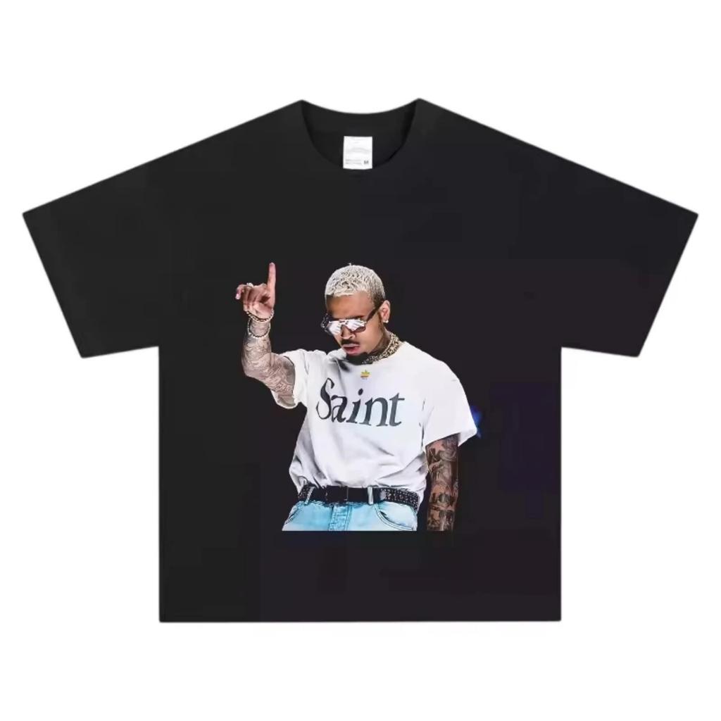Футболка Chris Brown Унисекс Повседневная R&B Уличный Графический Принт Круглый Вырез Оверсайз Чистый Хлопок Уличная Мода Топы для Мужчин Женщин