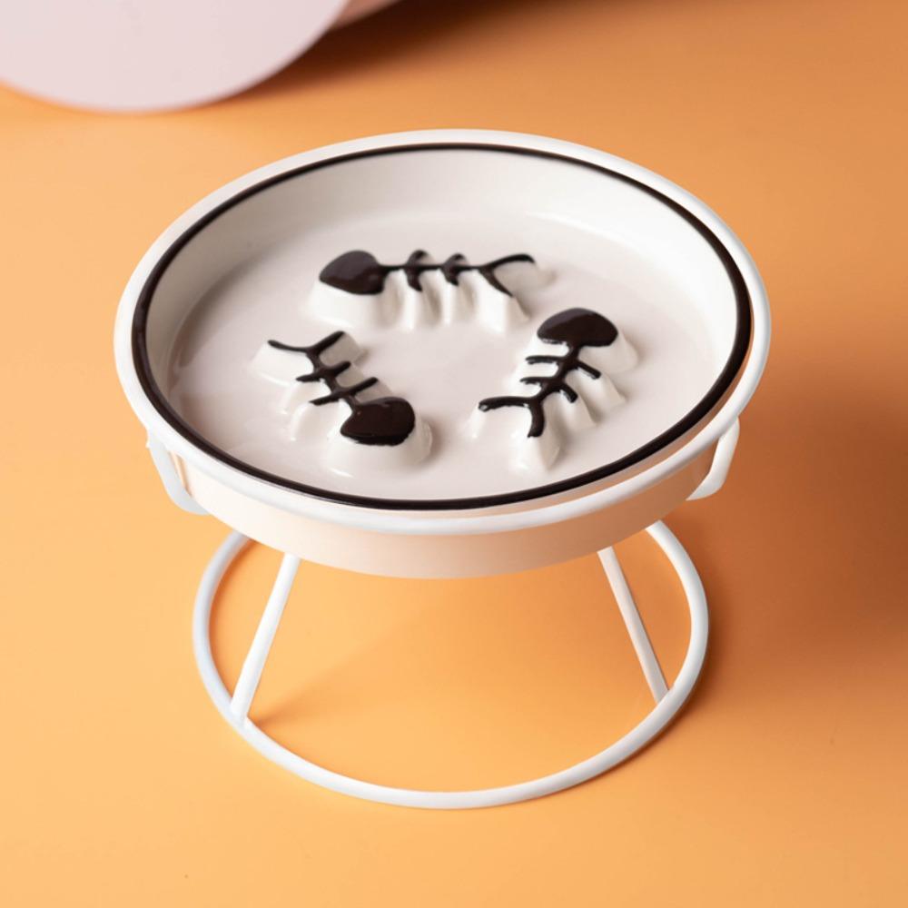 High-Foot Ceramic Raised Pet Bowl Neck Guard Flat Face Cat Stand Bowl Large Diameter Slow Feeder Bowl Outdoor Feeding