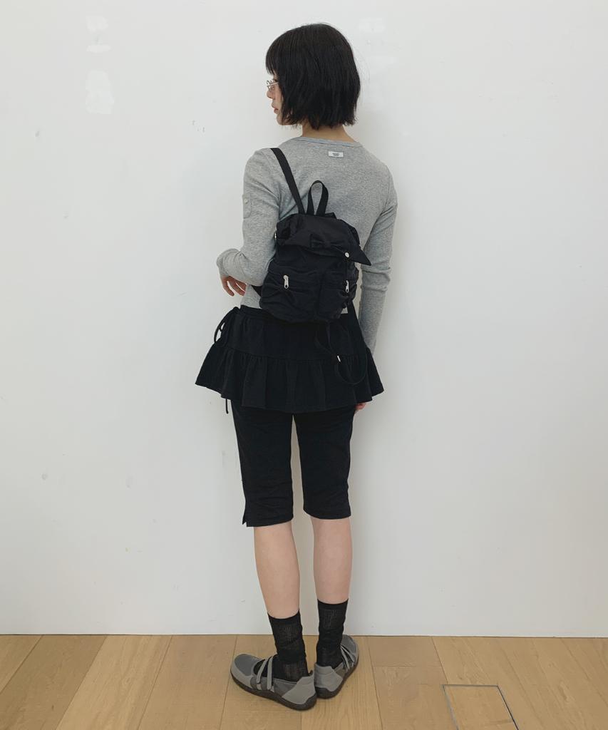 RONRON Smocked Shirring Capri Leggings Pants Black