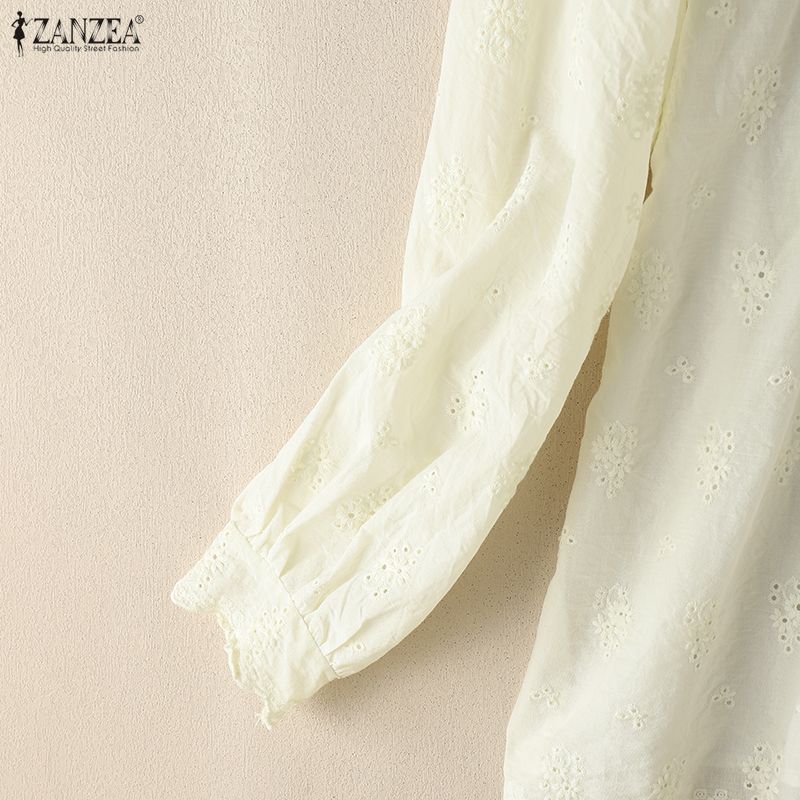 ZANZEA Женская повседневная кружевная блузка с длинным рукавом в стиле пэчворк из кружева крючком