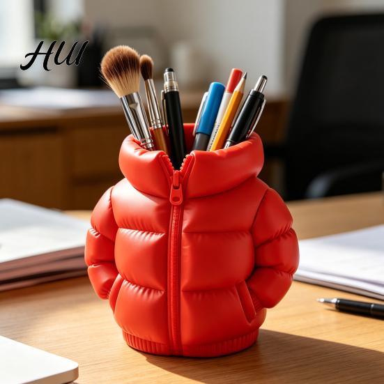 Student Desk Accessory Puffer Jacket Shaped Pen Cup, 3D Printed Organizer, Creative School Supplies Organizer Coat Pencil Holder for Makeup