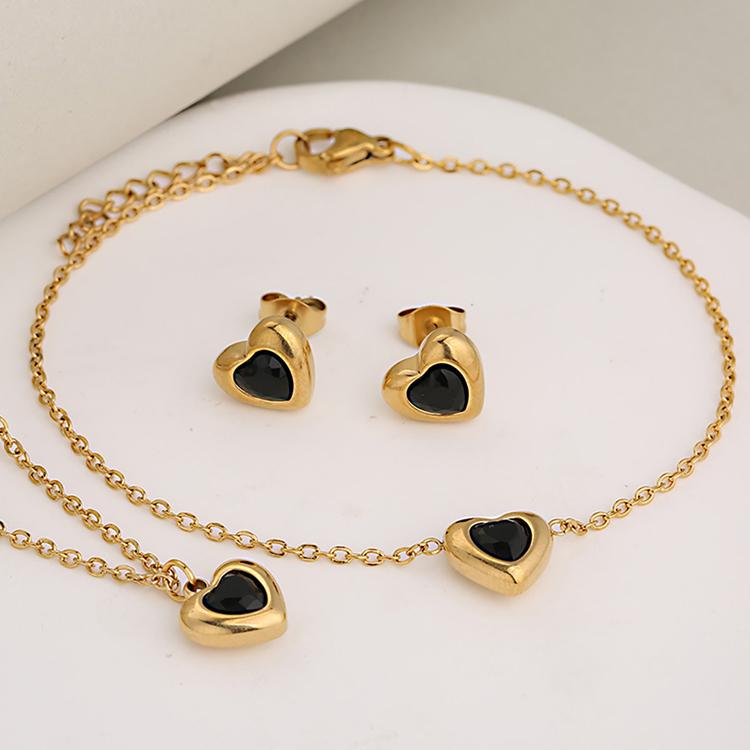 Minimalist Inlaid Zircon Love Heart Jewelry Set 3 In 1 Stainless Steel Silver Gold Women Dating Party Stackable Jewelry Kits