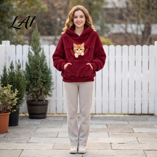Pet Carrier Hoodie for Women Loose Fit Pullover Sweatshirt with Front Pouch Small Dog Carrying Long Sleeve Autumn Winter Casual Tops Dogs