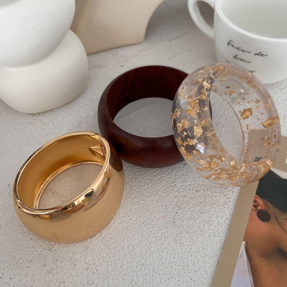 Transparent Chunky Bracelets Women Texture Wood Hand Ring Resin Exaggerate Bangles Girls