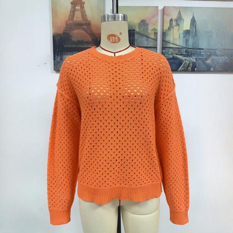IHUASU Autumn and Winter Solid Colour Women's Knitwear Hollow Out Pullover O-Neck Sweater