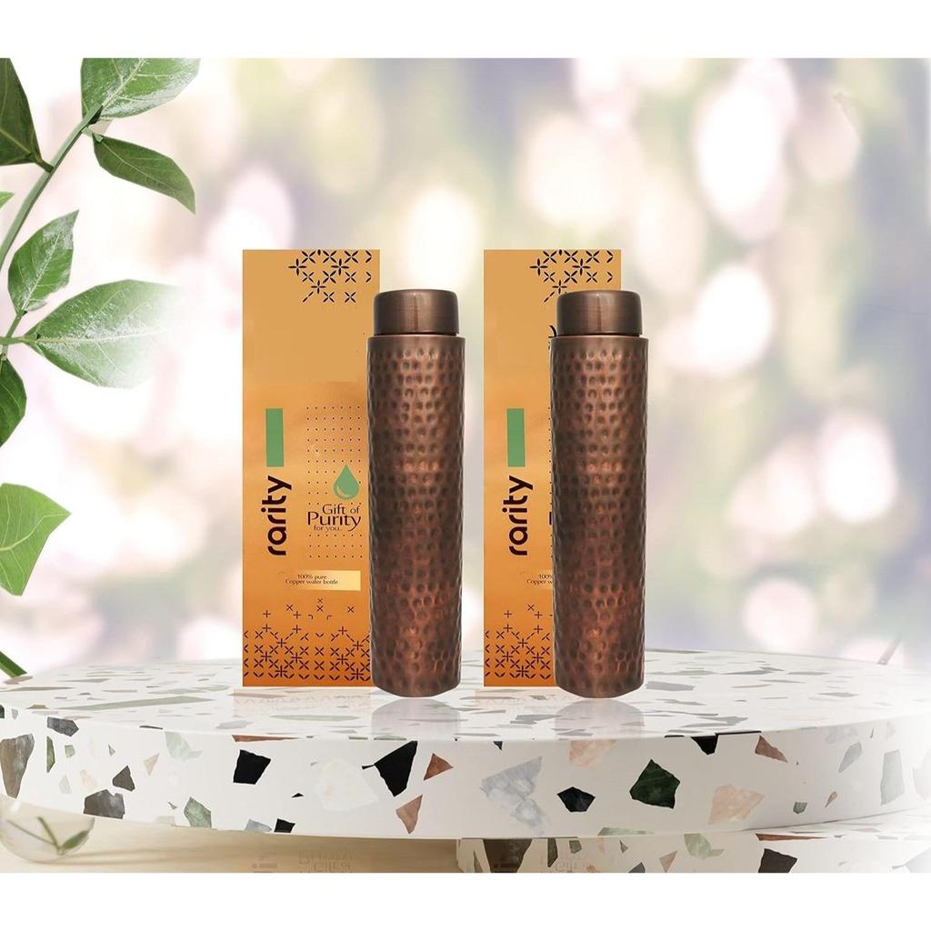 Pure Copper Rarity Curve Diamond Design Water Bottle with Advanced Leak Proof Protection and Joint Less With Antique Look |