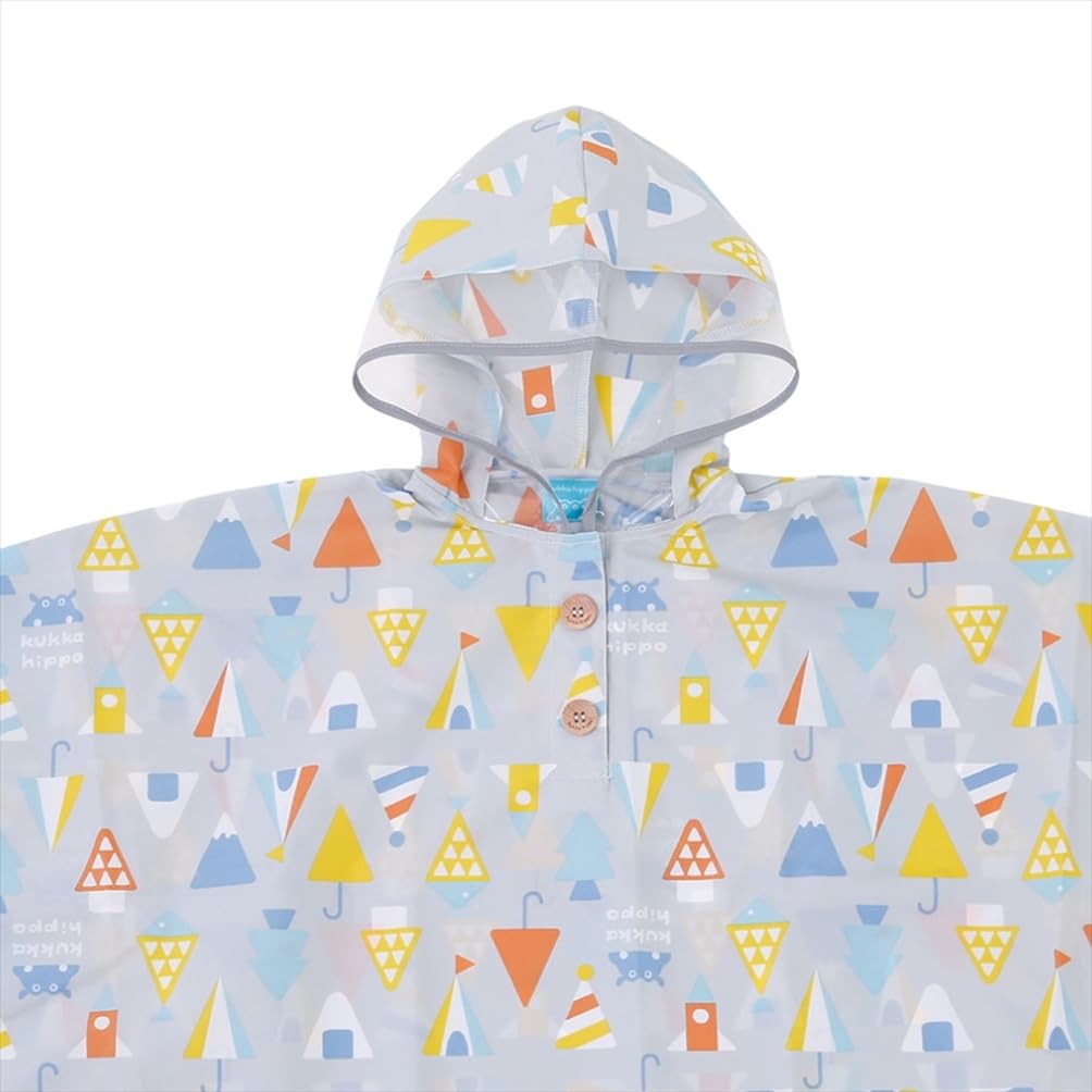 ogawa Rain Kukka Hippo with Reflective Backpack with Storage 83436 Kids' Poncho, 90cm, Triangle, Tape, Hippopotamus-Shaped Bag,