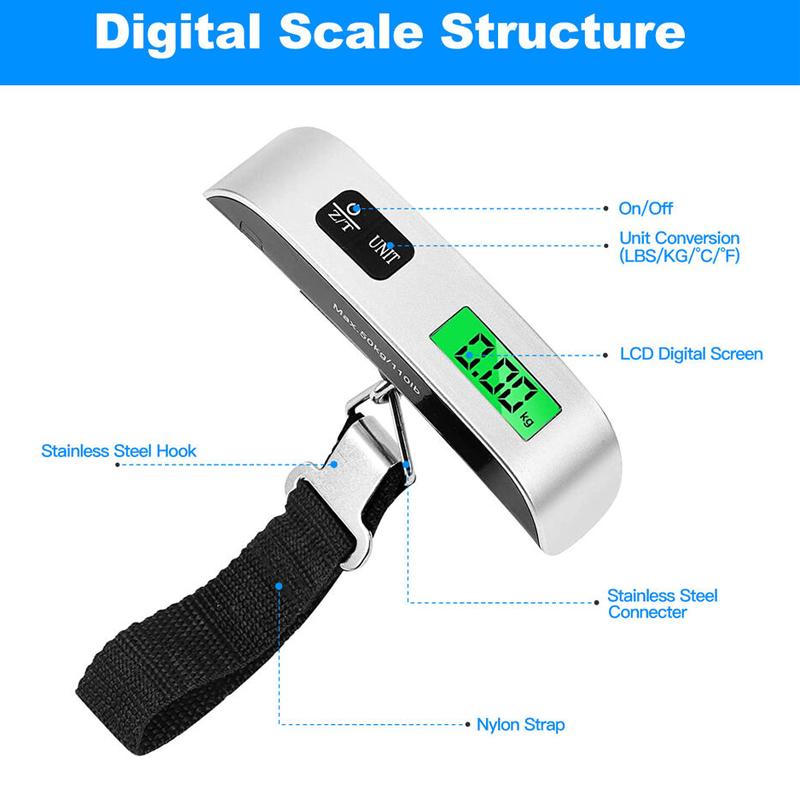 50 кг портативные весы для багажа цифровые подвесные весы для сумки ручные ЖК-дисплей электронные дорожные весы балансировочный вес инструмент