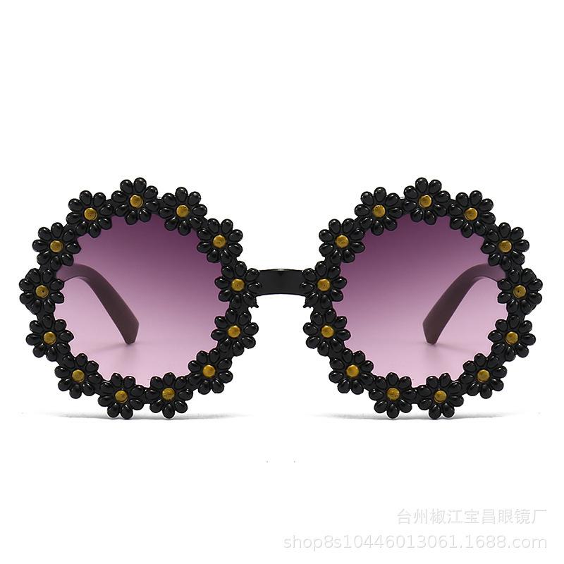 Детские солнцезащитные очки с милым мультяшным цветком, круглые солнцезащитные очки с двойной серой защитой от ультрафиолета