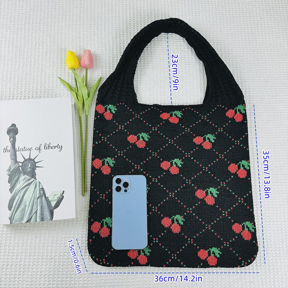 Модная вязаная сумка через плечо с вишнями для женщин, плетенная из рафии, бохо-сумка, большая дорожная сумка для покупок, повседневная сумка-тоут, связанная крючком