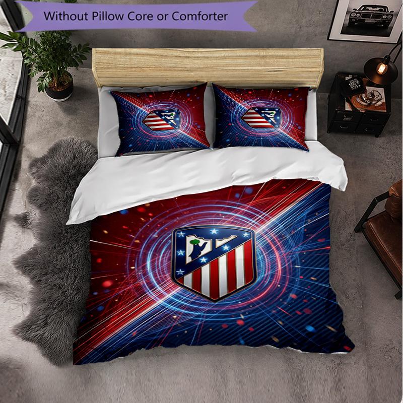 Atletico Madrid Pattern 3 Pieces Bedding Set Soft Microfiber Duvet Cover with Pillow Cases for Bedroom