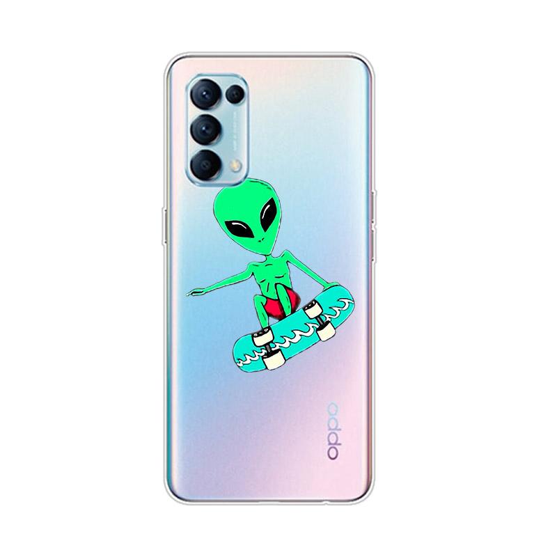Cartoon Alien Art For OPPO Reno7 SE 6 5 Z F 4G 5G Find X2 X3 Neo Lite Pro Plus Transparent Soft Phone Case Coque