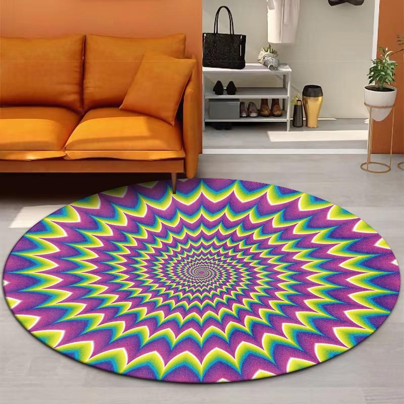 Colorful Spiral Round Carpet 3D Optical Illusion Pattern Mat Modern Artistic Home Decor Rug for Living Room Bedroom Game Room