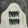 Full HANDMADE Green Snake Origin Chinese Style Anime Contrast Color Hot Girl Medium Oval Fake Nails With Glue Phototherapy Nails Press On Nails