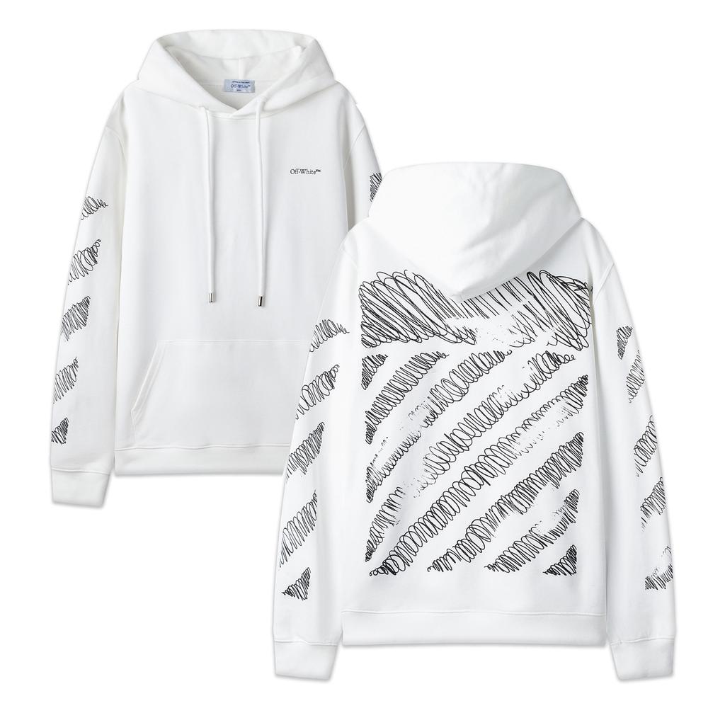 Off-White 2025 Autumn and Winter New Sketch Pattern Arrow Looped Hooded Sweatshirt for Men and Women