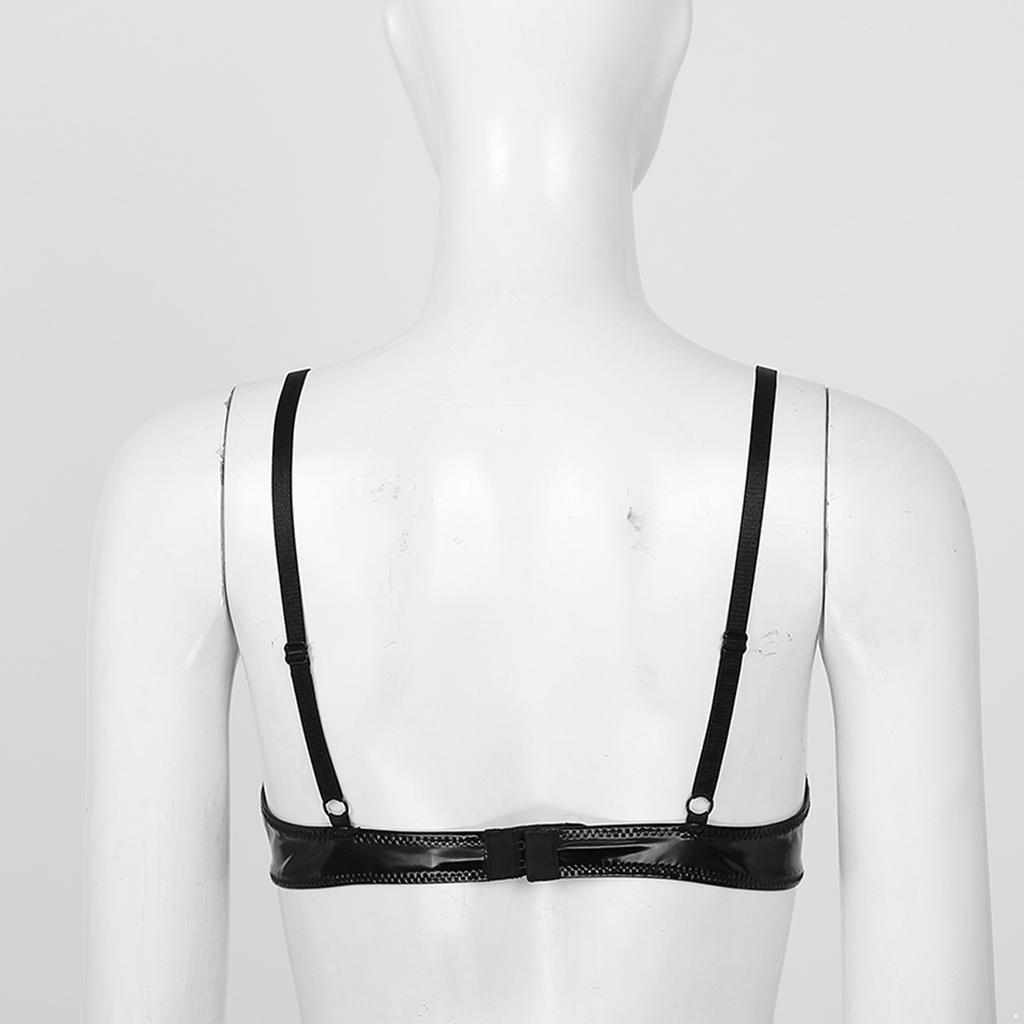Women Glossy Patent Leather Underwired Bra Underwear Adjustable Shoulder Straps Unlined Brassiere