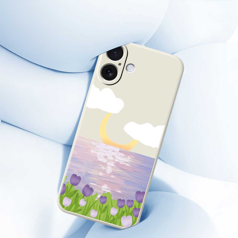 For iPhone 17 Case Flowers and Sea Pattern Printing Straight Edge TPU Phone Back Cover