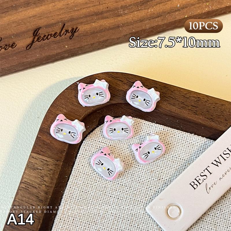10 шт./пакет 3D Мультяшные Шармы для ногтей Hello Kitty Смешанная смола Котенок Китти с бантом Украшение для нейл-арта Кавайный Блестящий Kt Деталь для ногтей